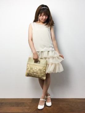 「INTERPLANET WINGS（インタープラネットウィング）のアイテム（クラッチバッグ）」を使った、ほたてさん（レディース・150cm）の夏コーディネート