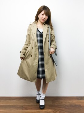 「チェックワンピース」｜「アイテム（トレンチコート）」を使った、ほたてさん（レディース・150cm）の秋コーディネート