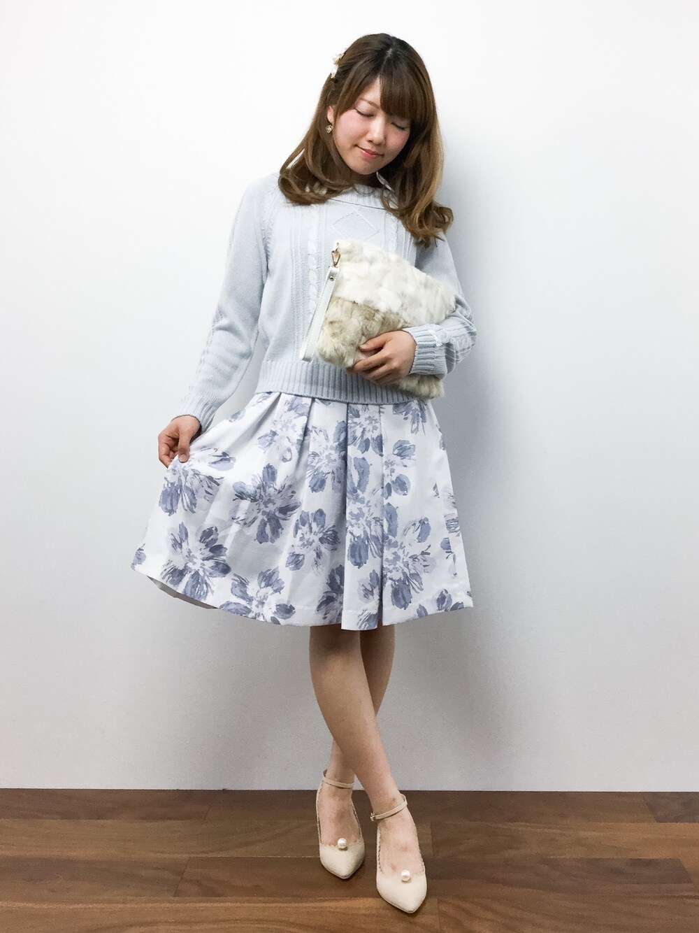 ほたてさんの「オリジナルアートフラワー柄ボリュームスカート（Noela）」を使ったコーディネート
