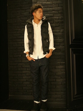 「アイテム（ベスト）」を使った、Jackson O Yousukeさん（メンズ・184cm）の秋コーディネート