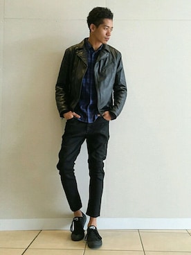 「AZUL by moussy（アズールバイマウジー）のアイテム（ブルゾン）」を使った、Jackson O Yousukeさん（メンズ・184cm）の秋コーディネート