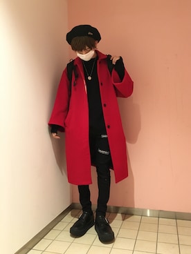 「MURUA（ムルーア）のアイテム（ステンカラーコート）」を使った、こんどうようぢさん（メンズ・170cm）の冬コーディネート