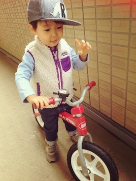 「LAGOM（LAGOM）のアイテム（キャップ）」を使った、17りゅうママさん（キッズ・90cm）の冬コーディネート