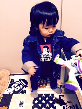 「EDWIN（エドウィン）のアイテム（デニムジャケット）」を使った、I B Kさん（キッズ・80cm）の春コーディネート