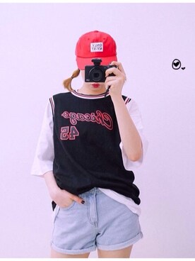 「NIKE（ナイキ）のNIKE / DRI-FIT COTTON SWOOSH BLOCK TEE(AS)（Tシャツ/カットソー、ホワイト系）」を使った、o.kisybobbyさん（レディース・158cm）の夏コーディネート