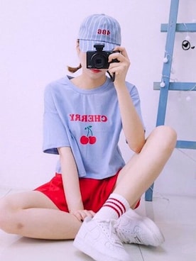 「NIKE（ナイキ）のNIKE / DRI-FIT COTTON SWOOSH BLOCK TEE(AS)（Tシャツ/カットソー、ホワイト系）」を使った、o.kisybobbyさん（レディース・158cm）の夏コーディネート