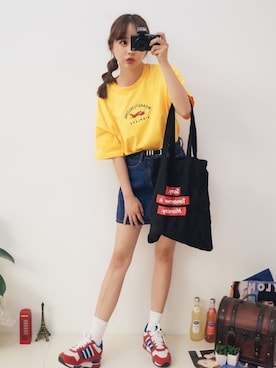 「NIKE（ナイキ）のNIKE / DRI-FIT COTTON SWOOSH BLOCK TEE(AS)（Tシャツ/カットソー、ホワイト系）」を使った、o.kisybobbyさん（レディース・158cm）の夏コーディネート