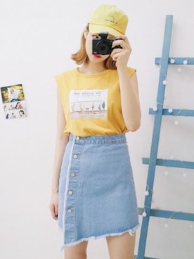 「NIKE（ナイキ）のNIKE / DRI-FIT COTTON SWOOSH BLOCK TEE(AS)（Tシャツ/カットソー、ホワイト系）」を使った、o.kisybobbyさん（レディース・158cm）の夏コーディネート