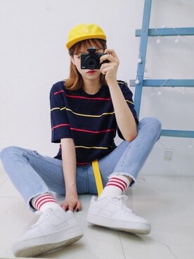 「NIKE（ナイキ）のNIKE / DRI-FIT TRAINING TWILL ADJUSTABLE CAP（キャップ、ホワイト系）」を使った、o.kisybobbyさん（レディース・158cm）の夏コーディネート