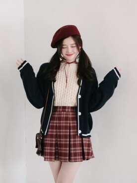 「merry jenny（メリージェニー）のフレアスリーブリブニット（ニット/セーター、ブラック系）」を使った、o.kisybobbyさん（レディース・158cm）の秋コーディネート