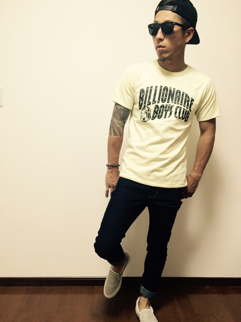「キャップ、キャップ後ろかぶり、スリッポン、会長」｜「Supreme.La.La.のアイテム（キャップ、ブラック系）」を使った、DoiKatsuさん（メンズ・167cm）の夏コーディネートの1枚目の写真