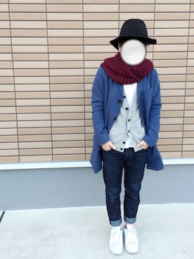 「ツバ広ハット」｜「アイテム（ステンカラーコート）」を使った、poKuToさん（メンズ・160cm）の秋コーディネート