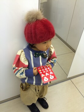 「fith社」｜「アイテム（ハンチング/ベレー帽）」を使った、rinrinrinさん（キッズ・100cm）の冬コーディネート