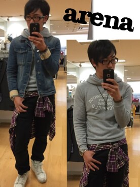 「パーカー×シャツ」｜「アイテム（ジャケット/アウター）」を使った、arenaさん（メンズ・174cm）の冬コーディネート