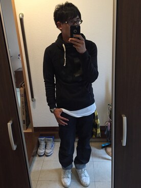「プルオーバーパーカー」｜「アイテム（アナログ腕時計）」を使った、arenaさん（メンズ・174cm）の夏コーディネート