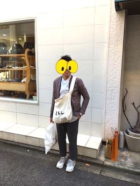 「ノーカラーシャツ」｜「アイテム（ノーカラージャケット）」を使った、きむさん（メンズ・170cm）の春コーディネート