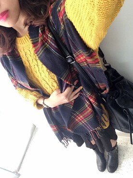 「マスタード」｜「アイテム（ブーティ）」を使った、Asamiさん（レディース・157cm）の秋コーディネート