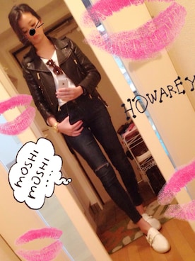「ショッピング」｜「アイテム（ライダースジャケット）」を使った、miekanaさん（レディース・164cm）の春コーディネート