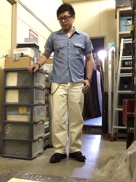 「シャンブレーシャツ」｜「アイテム（財布/小物）」を使った、Koutankさん（メンズ・168cm）の夏コーディネート