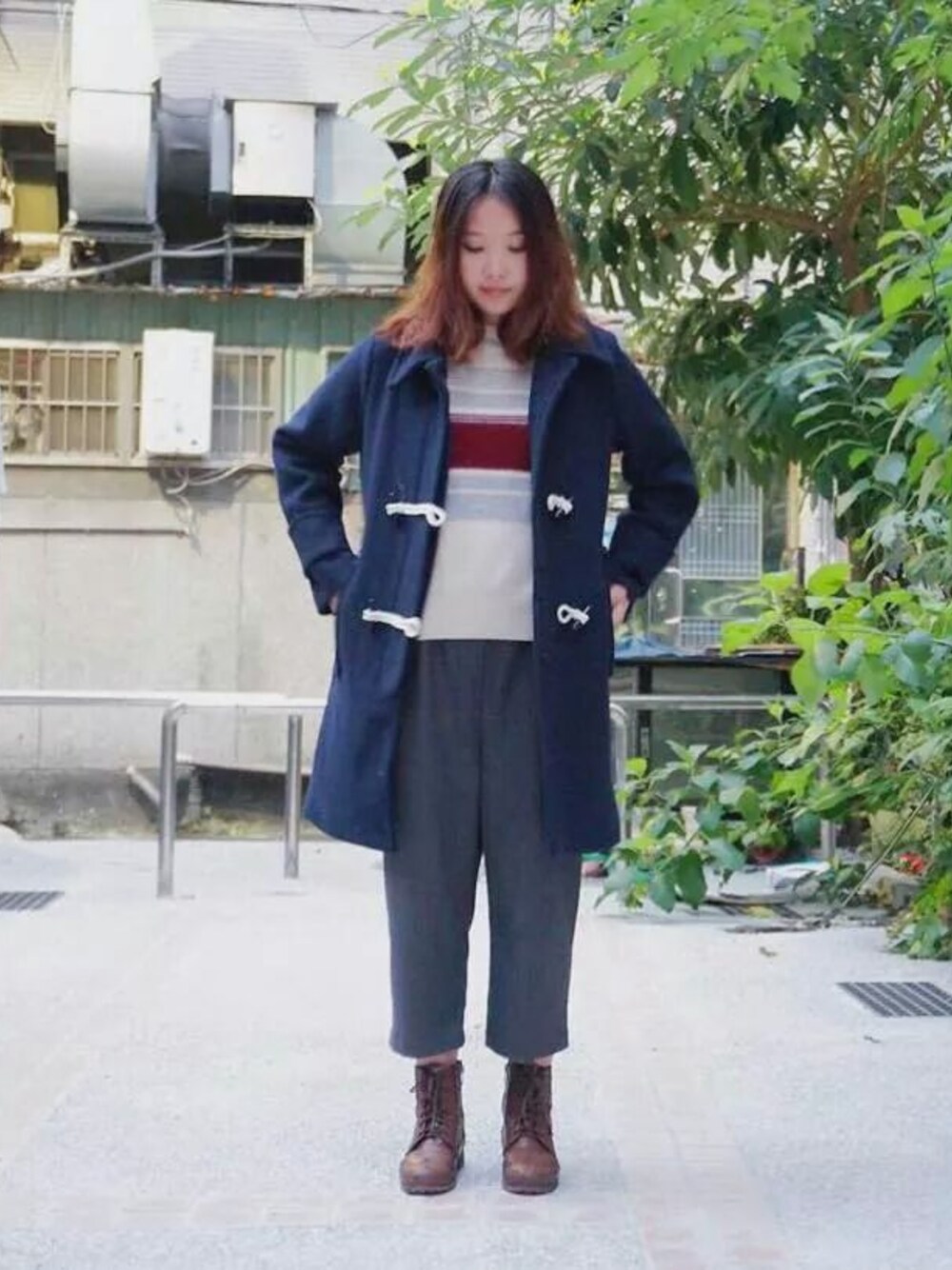 「臺北、東區、日系、今日の服」｜「my basic selectのアイテム（ミリタリージャケット、ブルー系）」を使った、許Karen さん（レディース・160cm）の冬コーディネートの1枚目の写真