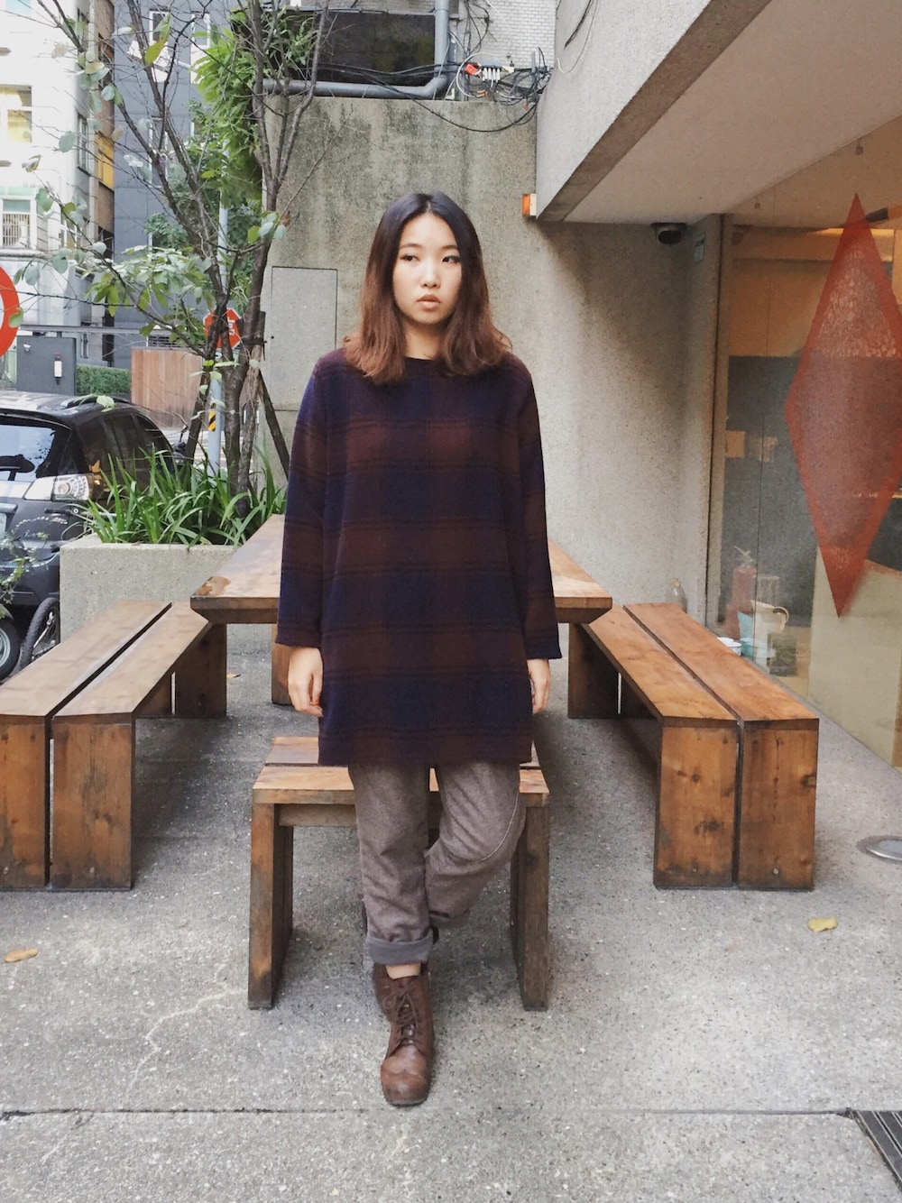 「my basic select、Taiwan、TAIPEI、MUJI、niko and ...」｜「my basic selectのアイテム（その他トップス、ブラウン系）」を使った、許Karen さん（レディース・160cm）の冬コーディネートの1枚目の写真