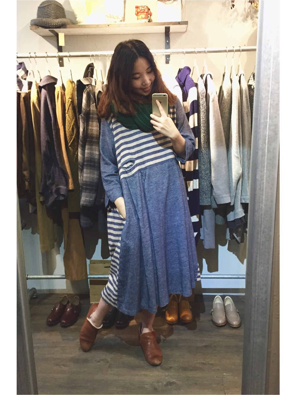 「東區、my basic select、台北」｜「my basic selectのアイテム（ワンピース、ブルー系）」を使った、許Karen さん（レディース・160cm）の冬コーディネートの1枚目の写真