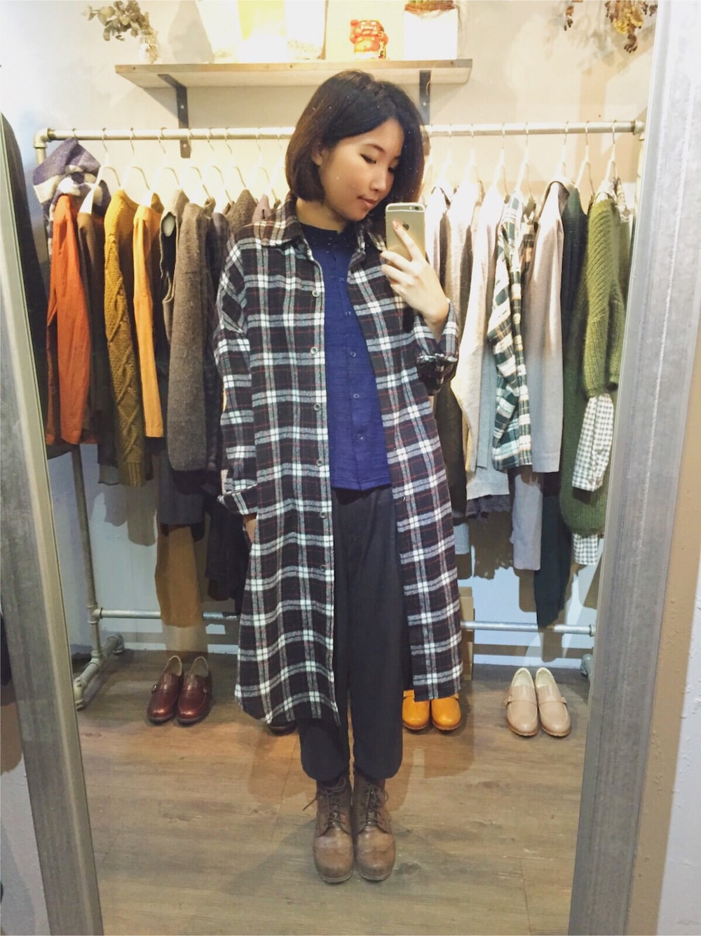「my basic select、niko and ...、ichi、TAIPEI、東區」｜「my basic selectのアイテム（シャツワンピース、グレー系）」を使った、許Karen さん（レディース・160cm）の冬コーディネートの1枚目の写真