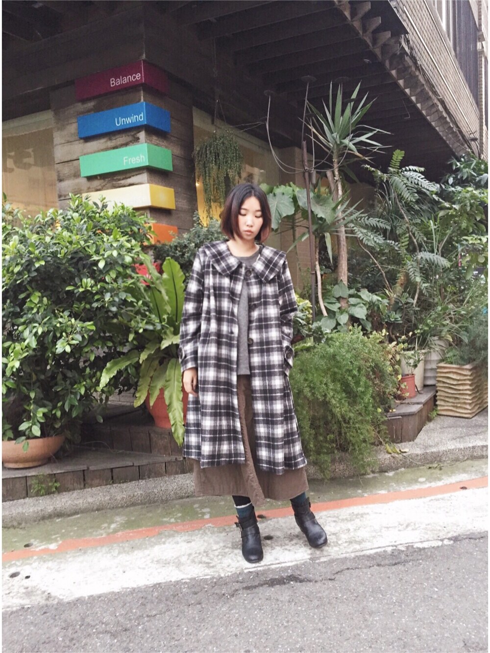 「ichi、my basic select、TAIPEI」｜「my basic selectのアイテム（ワンピース、グレー系）」を使った、許Karen さん（レディース・160cm）の冬コーディネートの1枚目の写真