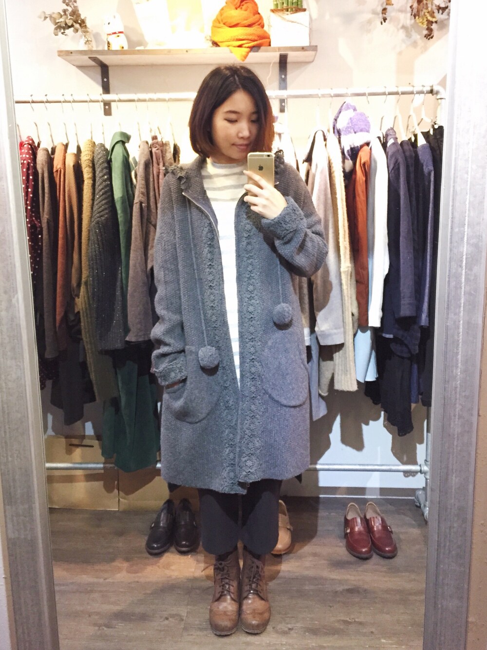 「my basic select、ICHI antiquite’s」｜「my basic selectのアイテム（ピーコート、グレー系）」を使った、許Karen さん（レディース・160cm）の冬コーディネートの1枚目の写真