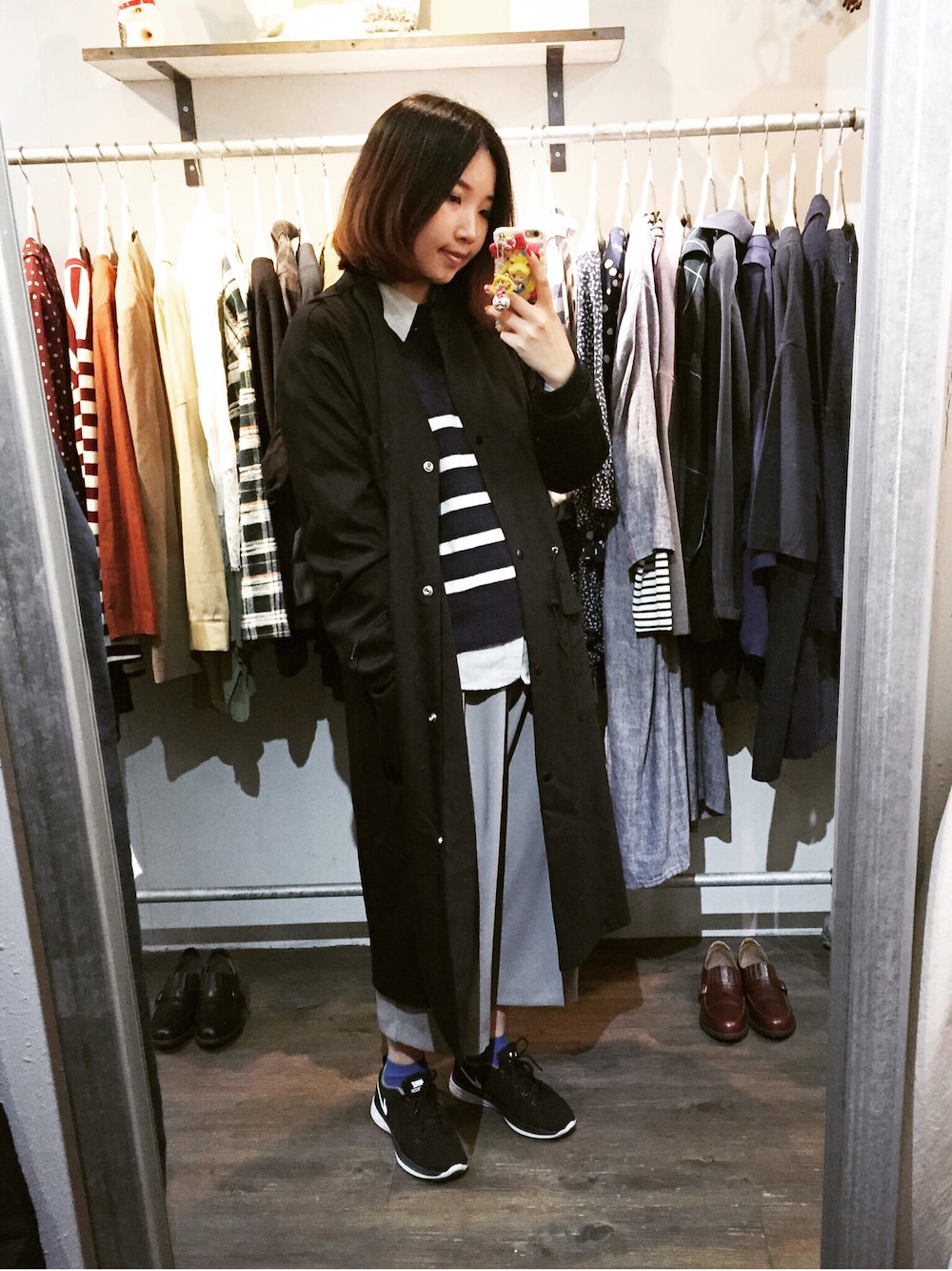 「Nike flyknit、boyfriend style、my basic select、TAIPEI」｜「NIKEのアイテム（スニーカー、ブラック系）」を使った、許Karen さん（レディース・160cm）の春コーディネートの1枚目の写真