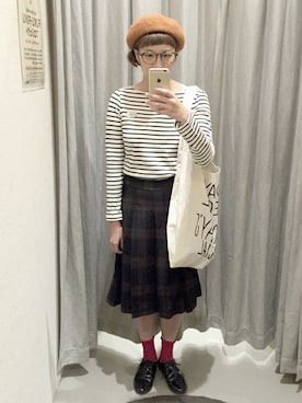 「ミナペルホネン」｜「アイテム（ハンチング/ベレー帽）」を使った、あすさん（レディース・153cm）の秋コーディネート