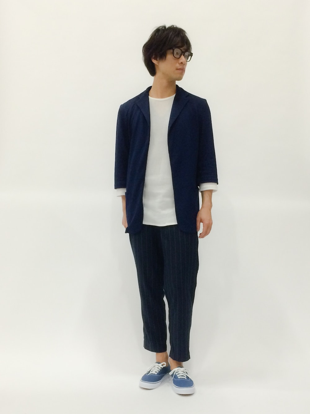 「Edition、RAGEBLUE、7分袖、Junred、Luis」｜「RAGEBLUEの＜トレンドのロング丈＞ワッフルクルー7分袖/564161（Tシャツ/カットソー、ホワイト系）」を使った、NandeyaNenさん（メンズ・180cm）の春コーディネートの1枚目の写真