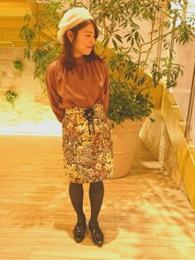 「オリエンタルトラフィック」｜「アイテム（ハンチング/ベレー帽）」を使った、moekoさん（レディース・152cm）の冬コーディネート