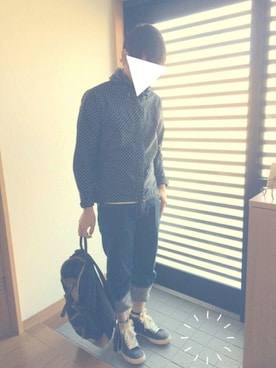 「アイテム（マウンテンパーカー、ブルー系）」を使った、かほやさん（メンズ・165cm）の冬コーディネート