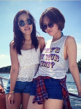 「Abercrombie&Fitch（アバークロンビーアンドフィッチ）のアイテム（タンクトップ）」を使った、J A N E. M A Kさん（レディース・157cm）の夏コーディネート