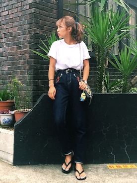 「アイテム（ビーチサンダル）」を使った、A N J Uさん（レディース・158cm）の夏コーディネート
