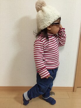 「KP（ケーピー）のアイテム（ニット/セーター、ピンク系）」を使った、niiiinaさん（キッズ・130cm）の冬コーディネート