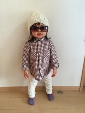 「KP（ケーピー）のアイテム（シャツ/ブラウス、ピンク系）」を使った、niiiinaさん（キッズ・130cm）の冬コーディネート