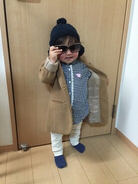 「アイテム（チェスターコート）」を使った、niiiinaさん（キッズ・80cm）の冬コーディネート