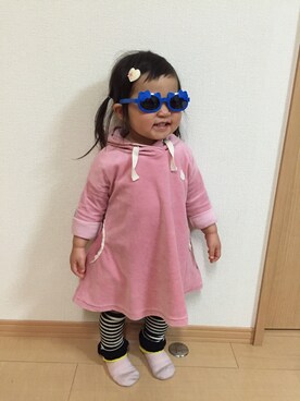 「BRANSHES（ブランシェス）のアイテム（レッグウェア、ブラック系）」を使った、niiiinaさん（キッズ・130cm）の冬コーディネート