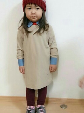 「Handmade（ハンドメイド）のアイテム（ハット、レッド系）」を使った、niiiinaさん（キッズ・130cm）の秋コーディネート