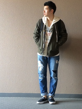 「TOPMAN（トップマン）のアイテム（ブルゾン）」を使った、RYUTAROさん（メンズ・165cm）の秋コーディネート