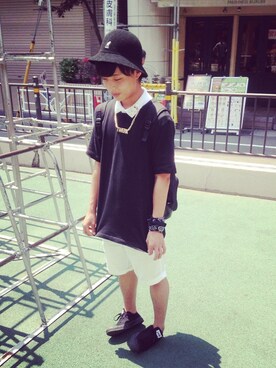 「CONVERSE（コンバース）のスニーカー（スニーカー、ブラック系）」を使った、manayaさん（メンズ・165cm）の夏コーディネート