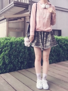 「WEGO（ウィゴー）のアイテム（パーカー、ピンク系）」を使った、yuki.mさん（レディース・165cm）の秋コーディネート