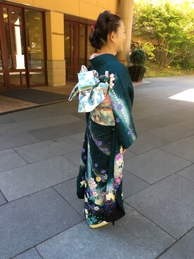 「アイテム（浴衣、グリーン系）」を使った、むっちゃんLOVEさん（レディース・155cm）の冬コーディネート