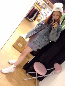 「師大夜市のアイテム（デニムジャケット、ブルー系）」を使った、Claire🍟さん（レディース・162cm）の春コーディネート