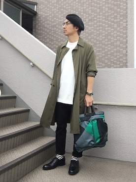 「ヘルメットバッグ」｜「アイテム（ハンチング/ベレー帽）」を使った、Taka＠TeamSixtiesさん（メンズ・169cm）の秋コーディネート