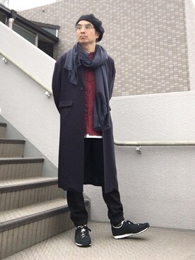 「オーバーサイズコート」｜「アイテム（ハンチング/ベレー帽）」を使った、Taka＠TeamSixtiesさん（メンズ・169cm）の秋コーディネート