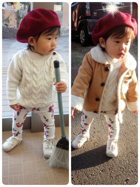 「babygap」｜「アイテム（ムートンコート）」を使った、愛※直※杏さん（キッズ・70cm）の冬コーディネート