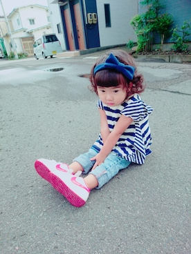 「アイテム（ヘアアクセサリー、ブルー系）」を使った、愛※直※杏さん（キッズ・80cm）の秋コーディネート